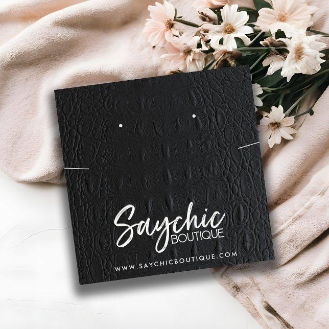 BLACK LEATHER TEXTURE NECKLACE ERING DISPLAY SQUARE BUSINESS CARD (Creator Uploaded)