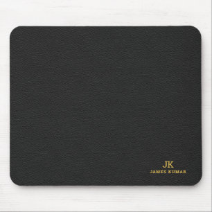 Black Leather Texture Print Monogram Mouse Pad