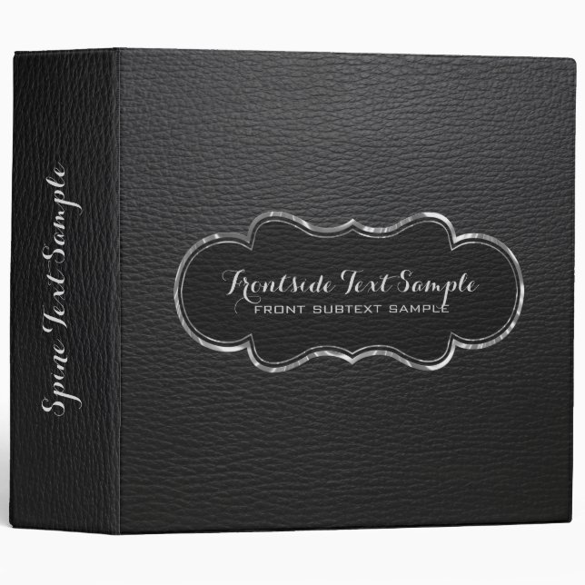 Black Leather Texture Print With Silver Accents 3 Ring Binder (Front/Spine)