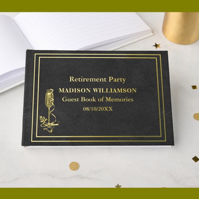 Black Leather Texture Retirement Party Gold Foil  Foil Guest Book (Creator Uploaded)
