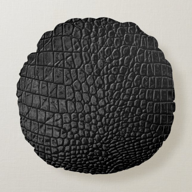Black leather texture round pillow (Front)
