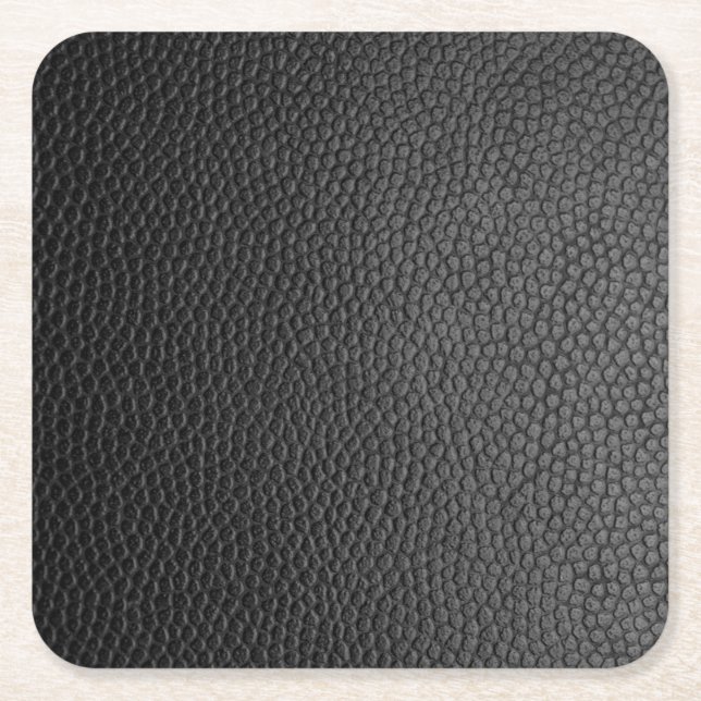Black Leather Texture Square Paper Coaster (Front)