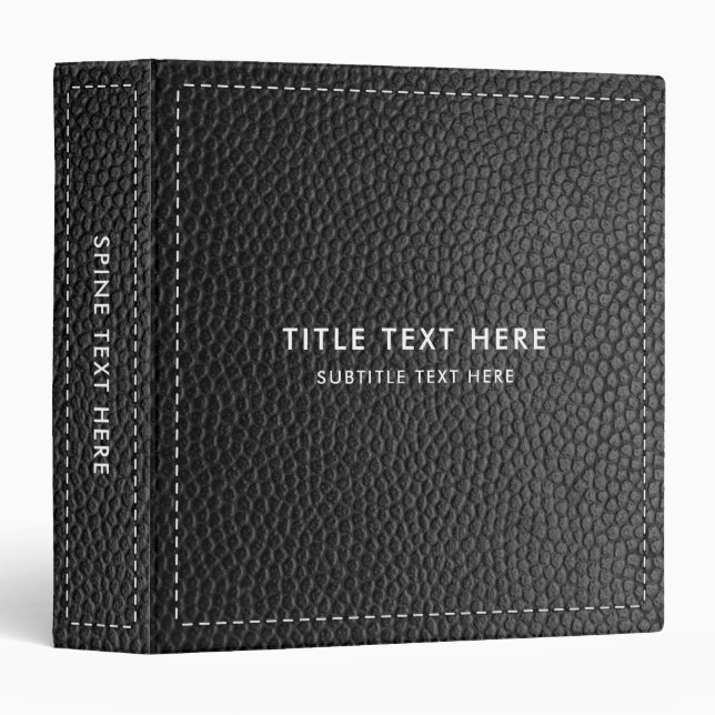 Black Leather Texture & Stitching  3 Ring Binder (Front/Spine)