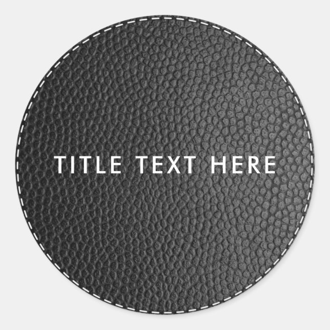 Black Leather Texture & Stitching  Classic Round Sticker (Front)