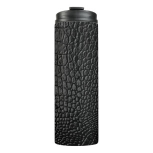 Black leather texture thermal tumbler