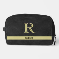 Black Leather Texture Trim Gold Monogram Name 