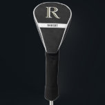 Black Leather Texture White Monogram Name  Golf Head Cover<br><div class="desc">Personalized Monogram and Name for golfers. Black leather texture with White, and a touch of Gold, elegant lettering (not actual leather). Sophisticated father's day gift idea for dad or grandpa (husband / significant other). Could also be a perfect holiday or retirement gift idea. if you need any design assistance or...</div>
