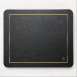 Black Leather Texture With Gold Frame Mouse Pad<br><div class="desc">Black leather texture print with gold tones border frame and custom initial.</div>