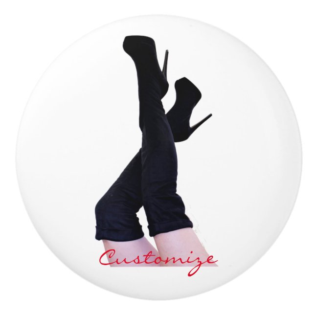 Black Leather Thigh-high Boots Thunder_Cove Ceramic Knob (Front)