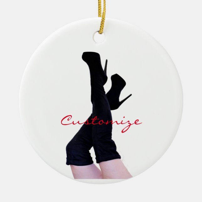 Black Leather Thigh-high Boots Thunder_Cove Ceramic Ornament (Front)