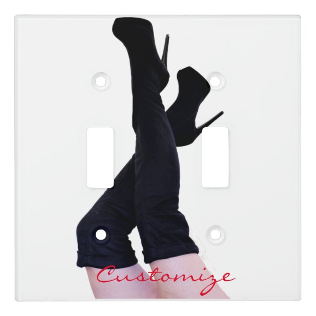 Black Leather Thigh-high Boots Thunder_Cove Light Switch Cover (Front)