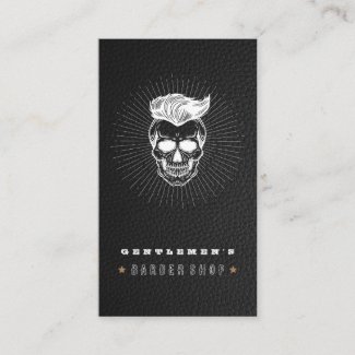 Black Leather Vintage Retro Barber Shop Skull 