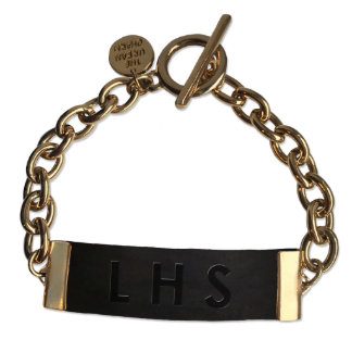 Black Leather w/Gold Personalized ID Bracelet