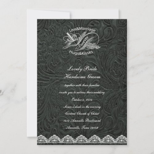 Black Leather White Dove Wedding Invitation