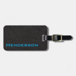 Black Leather With Blue Text Luggage Tag at Zazzle