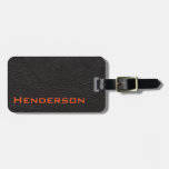Black Leather With Orange Text Luggage Tag at Zazzle