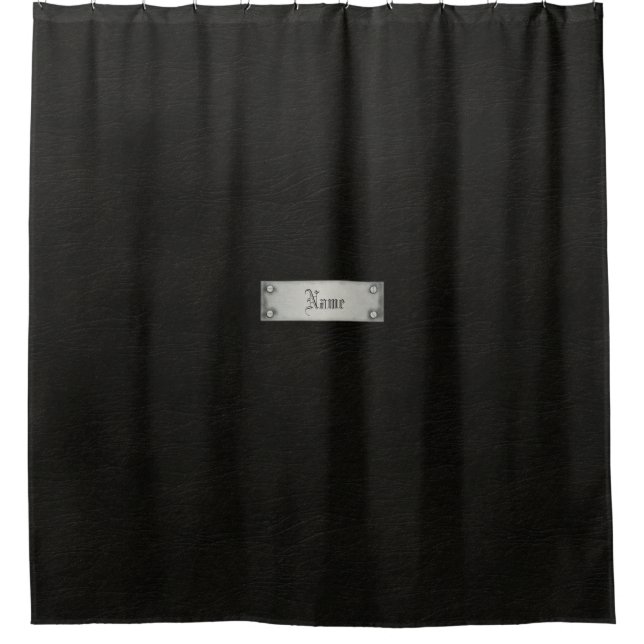 Black Leather With Plaque Bathroom Shower Curtain (Front)