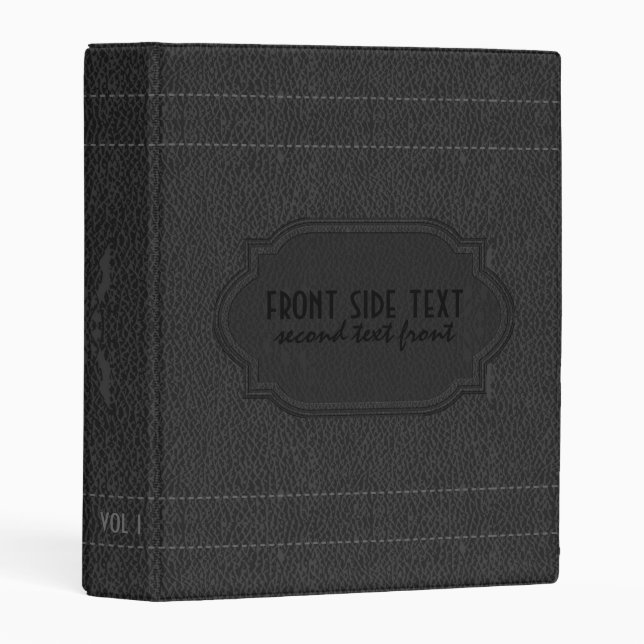 Black Leather With Stitches Accents Mini Binder (Front/Spine)