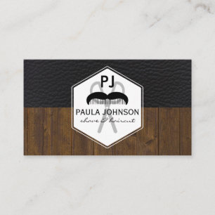 Black Leather Wood Variation Barber Monogram Business Card