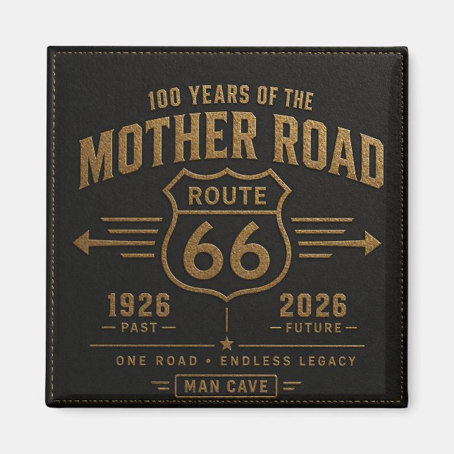 Black Leatherlike 100 Years Of The Mother Road Magnet (Front)