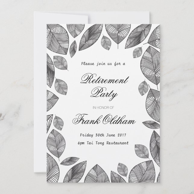 Black Leaves Modern Hand Drawn Botanical  Invitation (Front)