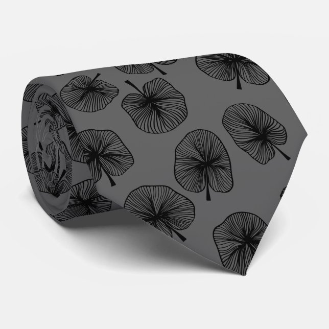 Black Leaves on Grey Neck Tie (Rolled)