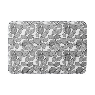 Black Leaves on White Bath Mat