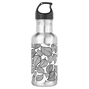 Black Leaves on White Stainless Steel Water Bottle