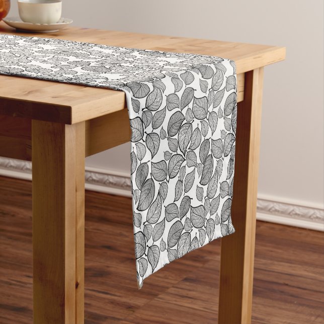 Black leaves on whiteTable Runner (In Situ)