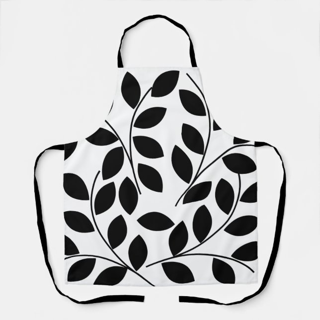 Black Leaves Pattern Apron (Front)