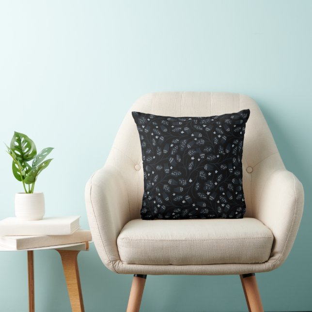 Black Leaves Pattern Pillow (Chair)