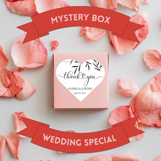 Black Leaves White Background  Wedding Thankyou Heart Sticker (Creator Uploaded)