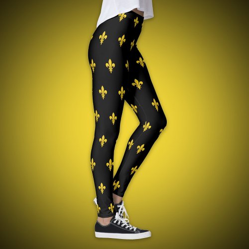 Black Legging with gold Fleur de Lis