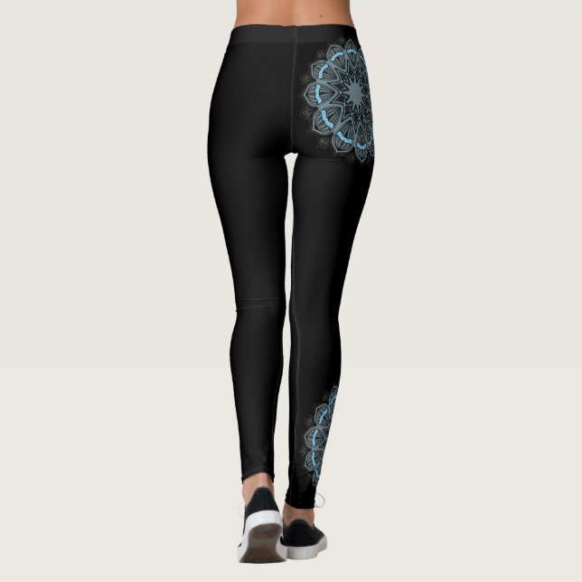 Black Leggings Teal Mandala Yoga Pants (Back)