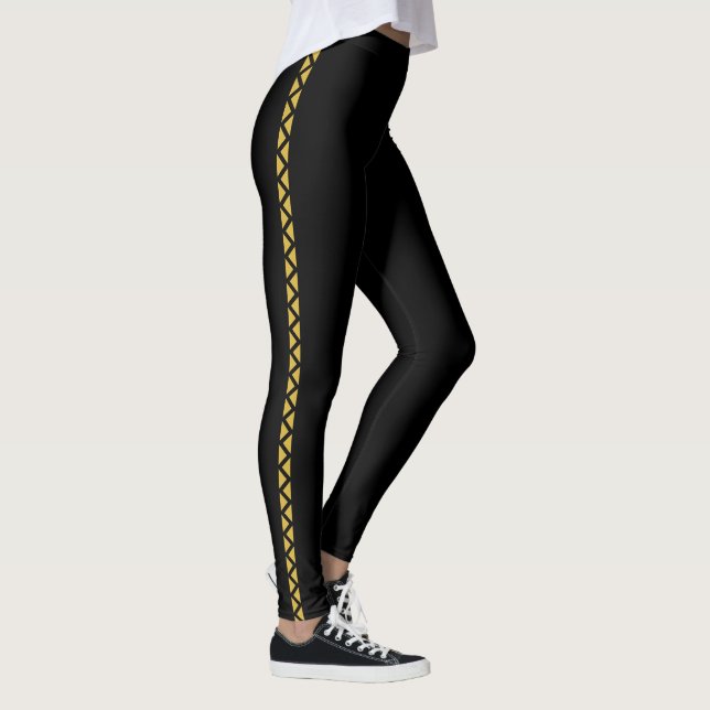 Black Leggings with Bold Metallic Gold Side Stripe (Right)