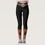 Black Leggings With Cowboy Belt Boots Bronc Rider<br><div class="desc">Ready for rodeo. Fun black leggings with faux print of tooled leather western belt and  cowboy boots with tooled leather accent at the top and a cowboy bronc rider on the front of the boots.</div>