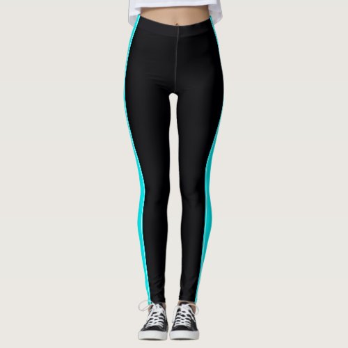 black Leggings with neon baby neonblue stripes