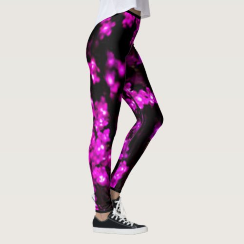 Black Leggings with Pink Ambers Floral Pattern