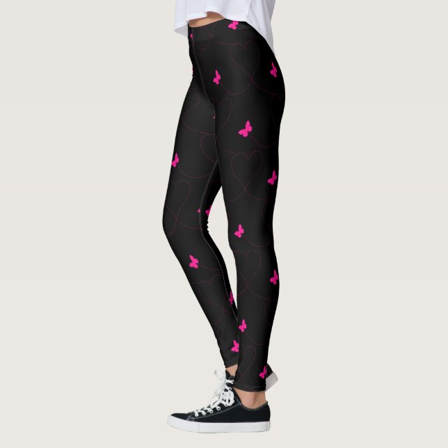 Black Leggings with Pink Butterflies Choose Color (Left)