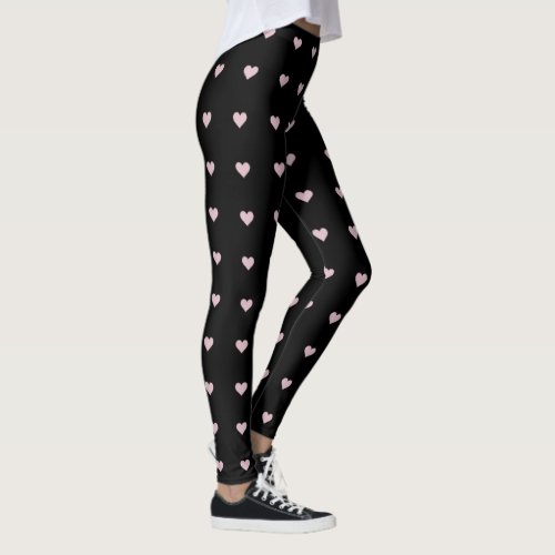 Black Leggings With Pink Hearts  Womens Leggings