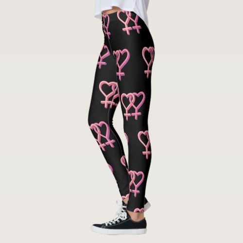 Black leggings with pink lesbian heart symbol lgbt