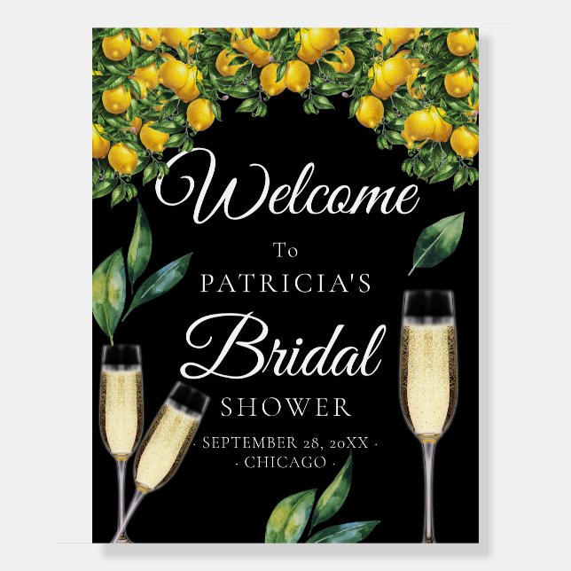 Black Lemon Greenery Bridal Shower Welcome Sign  (Front)
