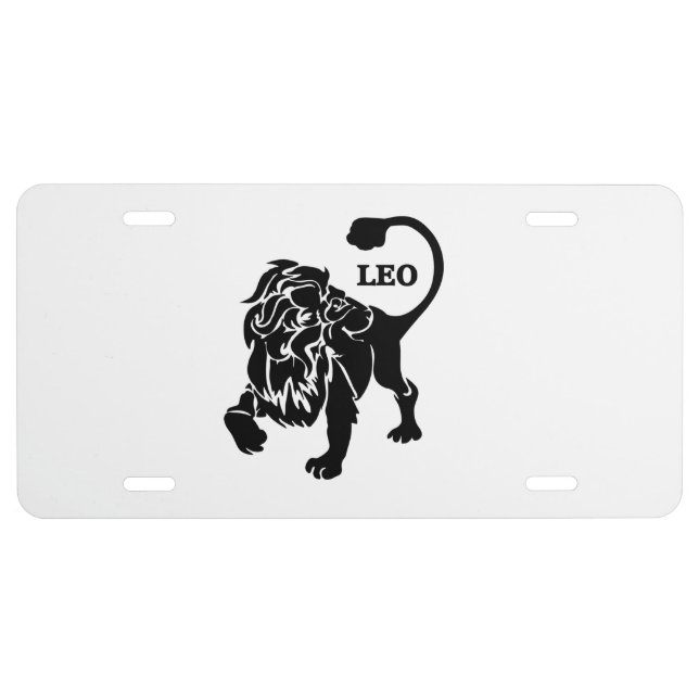 Black Leo Lion Zodiac License Plate (Front)