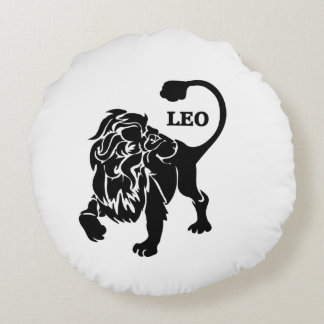 Black Leo Lion Zodiac Round Pillow