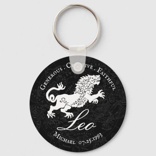 Black Leo Zodiac Personality Vintage Astro Custom Keychain