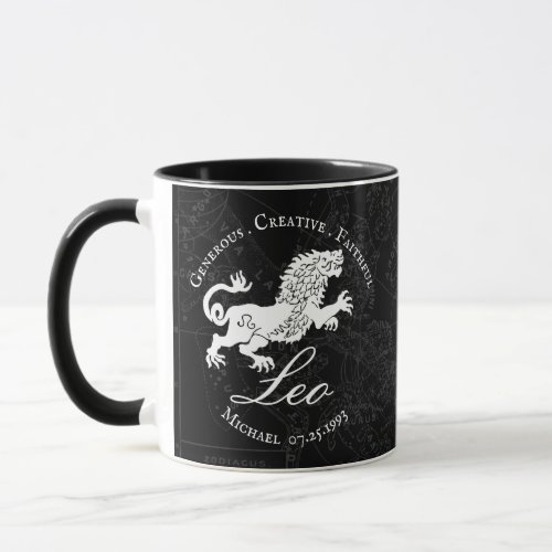 Black Leo Zodiac Sign Astrology Vintage Custom Mug