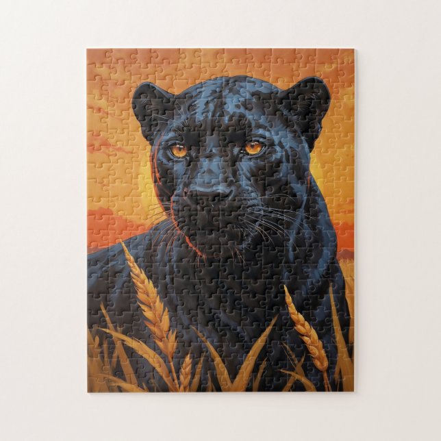 Black Leopard and African Savannah Jigsaw Puzzle (Vertical)