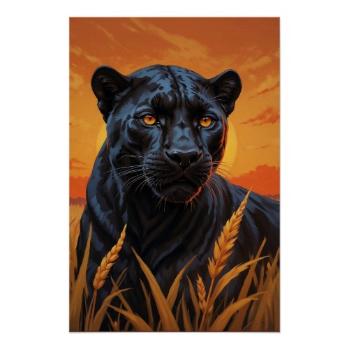 Black Leopard and African Savannah Poster