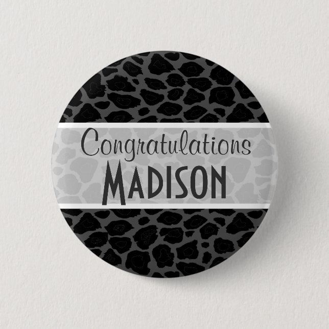 Black Leopard Animal Print Pinback Button (Front)