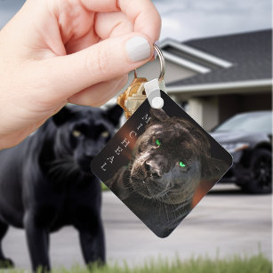 Black Leopard Big Cat Personalized name  Keychain